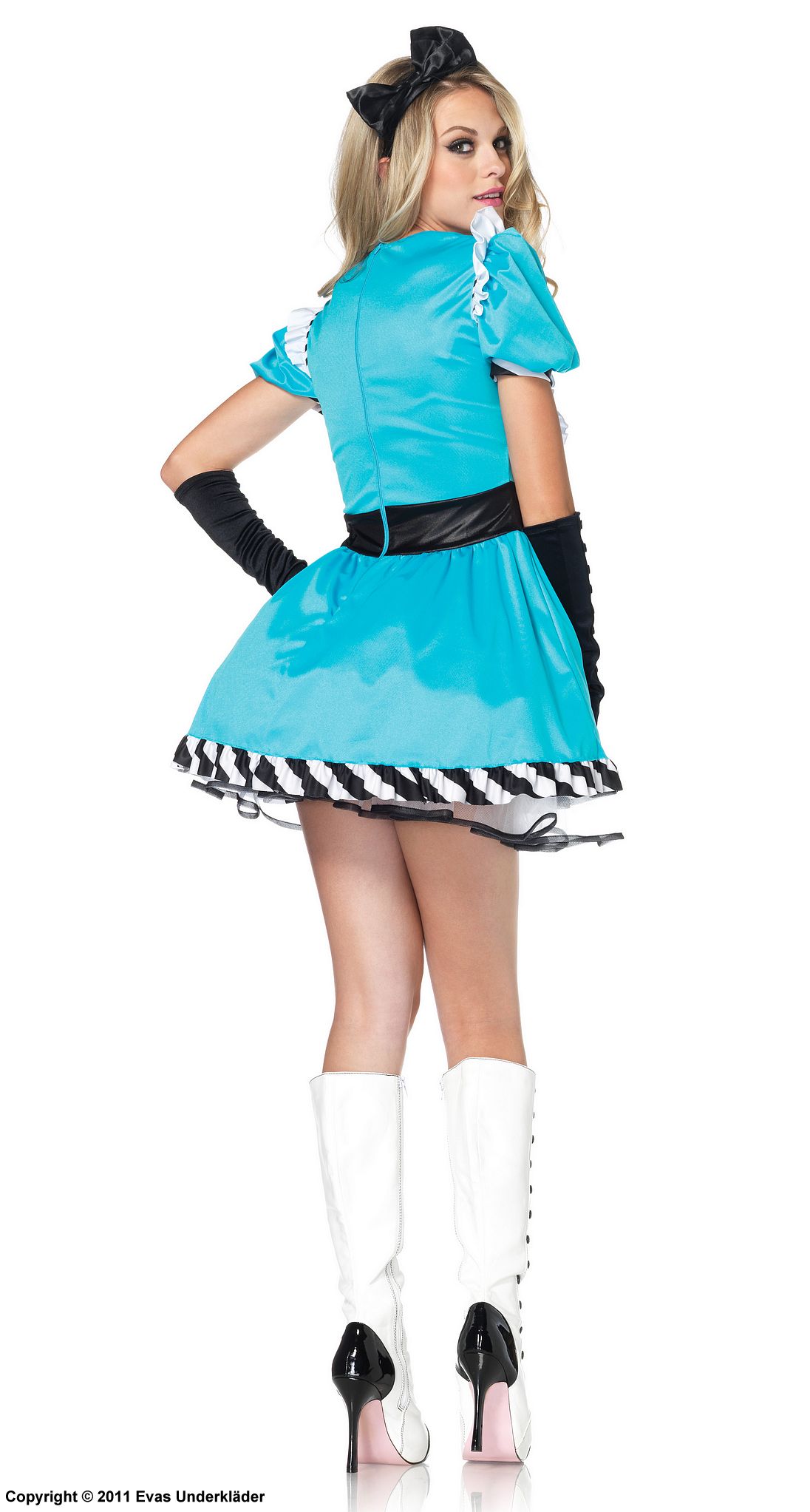 Alice in Wonderland, costume dress, ruffles, big bow, stripes